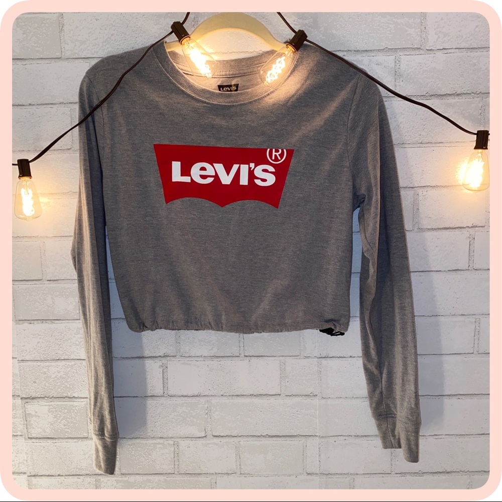 ☐Grey Levi’s drawstring cropped long sleeve shirt☐
